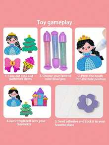 Juego de cuentas para niños, kit de arte con bolígrafo de cuentas y mosaico, juego de concentración, pintura de diamantes, set de manualidades DIY hecho a mano, con bolígrafos de cuentas coloridos y plantillas divertidas, actividad creativa para niños y niñas (colores de accesorios aleatorios) - Multicolor - Ver 7
