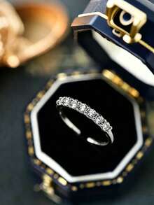 1 pieza Anillo fino de plata de ley S925 con diseño de cielo estrellado, anillo minimalista de estilo Ins para mujer con brillo transparente, joyería de moda de alta gama con estética fría versátil para ir al trabajo, fiestas y ambiente, regalo exquisito y delicado de nicho - de perforación - Ver 7