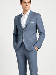 Setelan Jas Pria 2 Potong: Blazer Polos dengan Celana Panjang Formal untuk Pernikahan, Prom, dan Acara Bisnis. - Dusty Blue - View 5