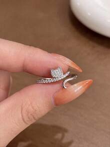 1pc S925 Sterling Silver Healing Sweet Cute Cat Thin Open Ring Women's Ring, Personalized Exquisite Luxury Design Versatile Niche Atmosphere Jewelry Gift For Best Friend Girlfriend Cute Accessory - Cat - View 2