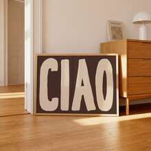 1pc Frameless 'Ciao' Hand-Lettered Typography Poster - Brown Background Minimalist Entryway Wall Art, Guest Room Decor, Modern Home Decoration, Room Decor Bedroom, Prints For Wall, Vintage Decor & Best Gift Choice - Cartoon - View 1