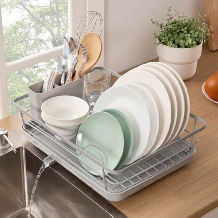 Escurridor de platos de 3 piezas con escurridor para encimera de cocina, estante para platos con soporte extraíble para utensilios y boquilla giratoria para encimera, estante para platos para platos - Pago - Ver 1
