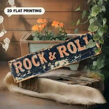 2D Flat Vintage Art Decorative Wall Sign "Rock" - 15.75x3.94 Inch Vintage Metal Decor With Pre-Drilled Holes, Suitable For Rustic Style Home Bar Restaurant Garage Decoration, Unique Gift For Music Lovers, Bold Text Logo, Music Room Decor, Perfect Room Decoration (Random Style) - A - View 3
