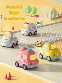 City Sound & Light Inertia Toy Car - Mini Musical Car, Early Education Push Toy For Toddlers, Suitable For Boys And Girls - Multicolor - View 3