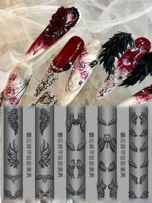 1pc Large Wing Collection Cross & Feather Dark Style 3D Nail Art Mold, Wearable Nail Decor Silicone Mold - Clear - View 11