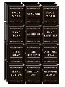 36 PCS Black/White Waterproof Bathroom Sticker Labels For Soap Dispenser, Shampoo & Conditioner, Self-Adhesive Decals For Glass Or Plastic Bottles - Multicolor - View 2