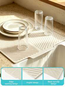 1pc Silicone Dish Drying Mat - Foldable Heat-Resistant Multifunctional Kitchen Drainer Mat, Suitable For Tableware And Utensils - Grey - View 13
