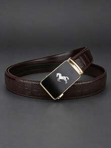 Premium Business Horse Logo Men's Automatic Buckle Leather Belt, High-Quality Texture, Ideal Gift Choice, Black And Brown Dual Colors Available - Multicolor - View 1