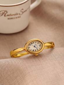 1pc Women's Minimalist Vintage Delicate Small Versatile Bracelet Quartz Watch Suitable For Daily Wear - Gold - View 8
