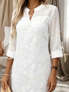 Solid Color Elegant Bohemian Party Dress With Embroidered Applique Mesh Patchwork White - White - View 6