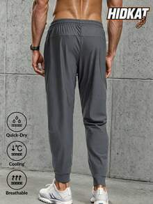 2pcs Men's Fashionable Loose Fit Sports Pants, With Zipper Pockets, Ice Silk Stretchy Quick-Dry Long Trousers, Suitable For Hiking, Jogging, Cycling, Outdoor Fitness, Reflective Design Spring - Grey - View 3