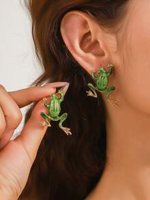 1 Pair Novelty Funny Green Frog Ear Clips, Unique Cute Green Frog Ear Cuffs For Women Without Piercing - Frog - View 15