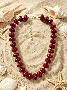 1pc European And American Bohemian Acrylic Round Flat Bead & Seed Bead Beaded Necklace For Women, Summer Beach Vacation - Handmade Abacus Bead Necklace - View 20