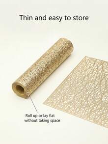 1pc Gold Line PVC Hollow Table Runner 150cm*30cm, Washable, Easy To Clean, Wipeable, Non-Slip, Heat-Resistant, Suitable For Room Decor, Table Decor, Home Decor, Party Decor, Suitable For Holidays, Parties, Gatherings, Birthdays, Weddings, Gifts, Presents, Dinners, Outdoor, Picnics. - Multicolor - View 4