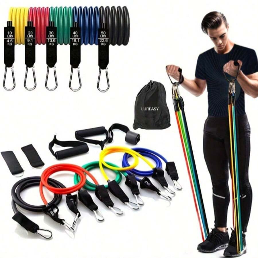 11-Piece Resistance Band Set With Door Anchor, Handles, Storage Bag, Leg And Ankle Straps, Suitable For Resistance Training, Home Fitness, Gym Accessories, Sports Exercise, Gym Workout, Home Workout, Fitness Equipment And Home Training Supplies