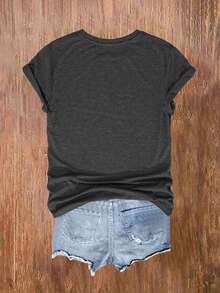 Adorable Cat Print, Comfortable, Soft, Elegant, Vintage, Casual, Versatile For Parties, Available In Sizes S-XXL, Suitable For Spring, Summer, Autumn And Winter, Sporty Style KWCN - 深灰色 - 查看 2
