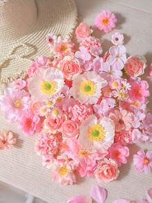 20 Stücke/50 Stücke/Packung Rosa gemischte künstliche Blumenmaterialien, mehrere Farboptionen - Kunstblumen, handgefertigte Haarschmuck, Kranzmaterialien, Hochzeitsblumen, geeignet für DIY-Basteleien, Kranzherstellung, Feiertags- und Geburtstagsdekorationen, Brautarmbänder, Heim- und Floristendekoration, ganzjährig verwendbar - Pink - Übersicht 8