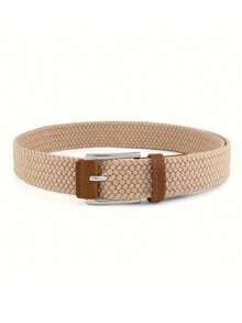 1PC Men's Woven Stretch Belt Multi-Color Options Punch-Free Elastic Stretchable Fashion Casual Golf Belt Daily Wear - Black - View 6