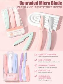 Foldable , Portable Facial Hair Removal Shaver, Eyebrow Trimmer With Precision Blade, Women's Facial Hair Removal Tool, Multi-Color Disposable/Reusable Eyebrow Shaping Razor, Gentle Exfoliating Eyebrow Shaping Facial Grooming Razor - Multicolor - View 5