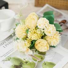 1PC Simulation 7-Head Hand-Held Embroidered Peony, Artificial Flower With Realistic Texture, Suitable For Vase, Home, Hotel Room, Wedding Decoration, Table Decoration, Birthday Gift, Autumn Decoration And Other Occasions - Yellow - View 6