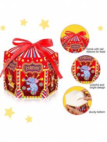 6/2pcs Circus Party Favor Boxes, Carnival Tent Design Candy Treat Gift Boxes With Red Ribbon, Circus Animal Elephant Tiger Monkey Goodie Boxes, Suitable For Birthday Party, Baby Shower Party, Theme Party Decoration And Return Gift Packaging Boxes - Multiple Styles - View 7