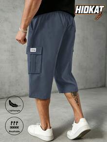 Men's Casual Cargo Capris, Drawstring Waist, Flap Pockets With Patch Label, Suitable For Spring And Autumn Outdoor Wear - Blue - View 4