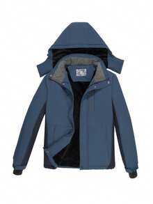 Women's Ski Jacket, Waterproof Warm Fleece Hooded Snowboard Coat For Winter - Titanium Gray Blue/Blue Black - View 2