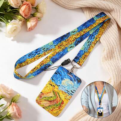 1pc Van Gogh Wheatfield With Crows Neck Teacher Lanyard With ID Badge Holder, Lanyard For Keys, Work ID, Bus Card, Gift For Teachers And Office Worker