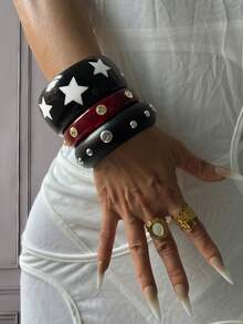 3pcs Luxury Bracelet Set, Resin Bracelet, Red Bracelet, Black Bracelet, Wide Cuff Bracelet, Women's Bracelet, Unique Gift For Her - Multicolor - View 3