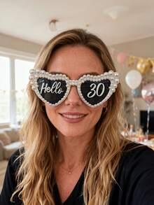 Hello 30 與 40 歲生日珍珠裝飾派對眼鏡，拍照道具、活動裝飾、時尚眼鏡、亮面設計、創意眼鏡，適合派對主辦者 - 生日眼鏡 - 查看 5