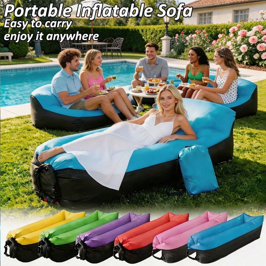 Portable Inflatable Lounger Air Sofa Hammock,Waterproof & Anti-Air Leaking Design,Lazy Air Sofa Couch,Lightweight Foldable Blow Up Couch With Carry Bag For Camping, Beach, Picnic, Hiking, Music Festivals, Backyard Pool,Fishing And Outdoor Relaxation
