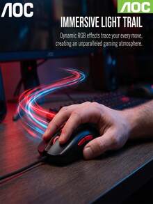1個 AOC GM180 RGB 有線電競滑鼠，7 個可編程按鈕，800-7200 可調 DPI，1.5m 編織 USB 線，輕量人體工學光學電競滑鼠，適用於 Windows PC 筆記型電腦桌上型電腦 - 查看 5