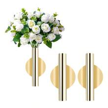 Kinichplay 2 Floreros De Pared Dorados, Soportes De Tubo Metálico Para Flores Secas O Artificiales, Decoración De Pared Y Memorial, Diseño Redondo Color Dorado - 2pcs - Ver 1