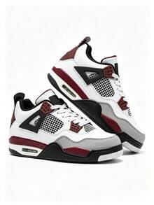 N S Men's White Burgundy Retro Basketball Sneakers Vintage Style Breathable Back To School Casual Athletic Shoes - 大巴黎 - 查看 4
