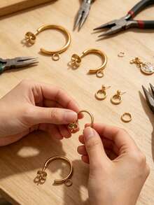 6Pcs 304 Stainless Steel 18K Gold Plated C-Shaped Open Circle Stud Earrings With Jump Ring, DIY Earring Making Supplies/Waterproof And Colorfast - Earrings - View 3