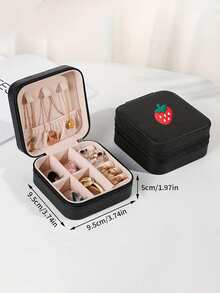 1/2/4pc Strawberry Cherry Mini Jewelry Storage Box, Portable Zipper Travel Jewelry Organizer, Women's Gift Box, Multi-Functional Jewelry Display Stand, Suitable For Rings, Pendants, Earrings, Necklaces - Gift Box For Girls And Women, Halloween Gift Box, Christmas Gift Box. Storage And Organization, Travel Essential, Suitable For Summer Back To School Season. (Pattern Direction Random) - Multicolor - View 5
