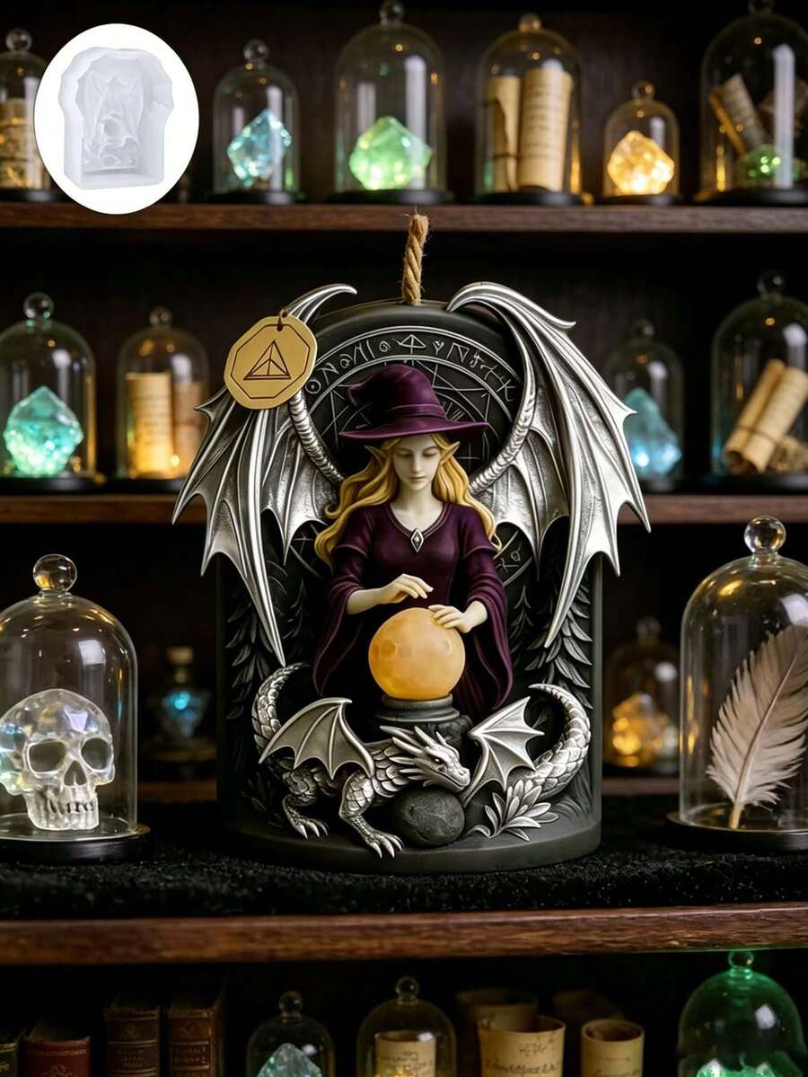 Resin Silicone Mold - Three-Dimensional Magic Witch And Dragon Silicone Mold For Candles, Plaster, Epoxy Resin DIY Craft Tools - Witch Mold - View 1