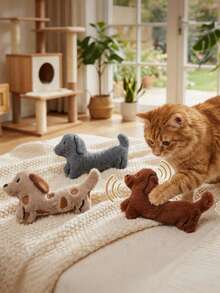 Cute Dachshund Shaped Plush Cat Toy With Built-In Crinkle Paper For Interactive Play - Multicolor - View 6