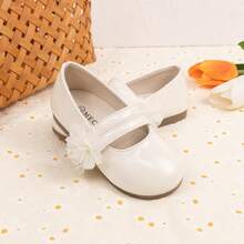 Zapatos planos cómodos para bebé con correa de tobillo, cierre de y decoración floral, estilo princesa sencillo - Beis - Ver 4
