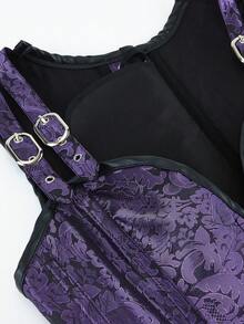 Gothic Corset Steel Boned Punk Shapewear Top Vintage Court Shoulder Strap Wrap Bone Corset Women's Tight Waist Cincher Costume For Masquerade Halloween Cosplay - Purple - View 3
