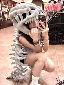 1 buah Topi Boneka Kepala Kerangka Dinosaurus, Kostum Boneka Kerangka yang Serasi, Hadiah Ulang Tahun yang Menyenangkan untuk Anak-anak dan Pacar - MultiWarna - View 4