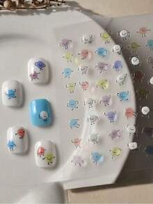 1pc 3D Macaron Bean Man Nail Stickers, Ins Hot-Selling Cartoon Fall Guys Nail Art Decals! Embossed Convex Transparent 3D Design, Multiple Soft Macaron Color Mini Smiling Bean Man Patterns, Ultra-Thin Transparent Base Paper For Seamless Application, Self-Adhesive No Extra Glue Needed, Easy For Beginners DIY. Suitable For Short Square, Round, Almond And Other Nail Shapes - Multicolor - View 2
