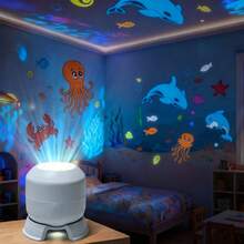 動態旋轉 LED 投影燈，夜燈投影機，USB 海洋投影燈，360 度旋轉，亮度可調，LED 氛圍燈，適用於臥室、派對、居家 - 白色 - 查看 1