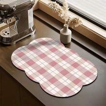 Kitchen Dish Drying Mat, Absorbent Table Mat, Countertop Tableware Mat, No-Wash Dish Drying Mat, Bowl And Plate Drying Mat - Pink Checkered - View 5