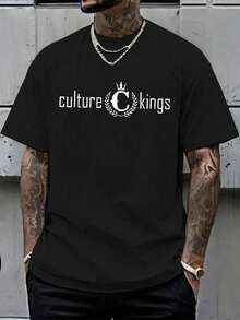 Camiseta casual de manga corta para hombre con cuello redondo clásico y estampado de letras elegante, perfecta para atuendos diarios. - Negro - Ver 1