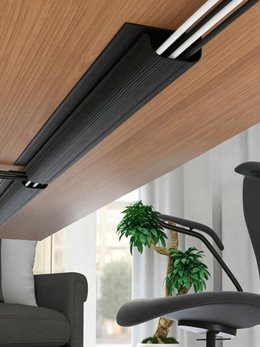 No-Drill Self-Adhesive Under-Desk Cable Tray, Hidden Desktop Wire Storage Slot, Large Capacity Professional Cable Organizer - PVC Invisible Slot Manager, No Drilling Installation, Suitable For Home, Office, Desk, Bedroom, Living Room Cable Storage. Neat And Beautiful Room Decor Cable Tray, Space-Saving Practical Office Desk Accessory, Cable Management Men's Tool Accessory, Essential College Dorm Room Desktop Cable Storage Slot.
