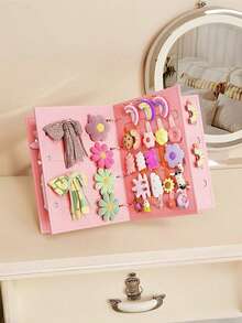 Libro de almacenamiento de accesorios para el cabello de fieltro de 4 páginas, caja de almacenamiento de pinzas para el cabello de bebé, libro de almacenamiento de joyas para niños - color avena - Ver 3