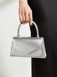 REMANLAND Fashionable Women's Silver Cross-Textured Evening Clutch, Formal Purse, Shiny Handbag, Parties, Balls, Weddings, Detachable Chain, Shoulder Crossbody - Silver - View 2