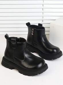 Girls' Fashion Boots, Ankle Boots, Student Premium Ankle Boots With Side Zipper - Black - View 2