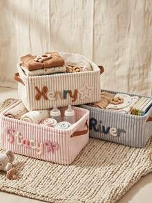 1pc Customizable Storage Basket Personalized Dog Toy Basket Corduroy Pet Storage Basket With Name Personalized Name Basket With Portable Handle Desktop Organizer Clothing Storage Home Decor Perfect Gift Laundry Basket, Gift For Pet Lovers - Multicolor - View 9